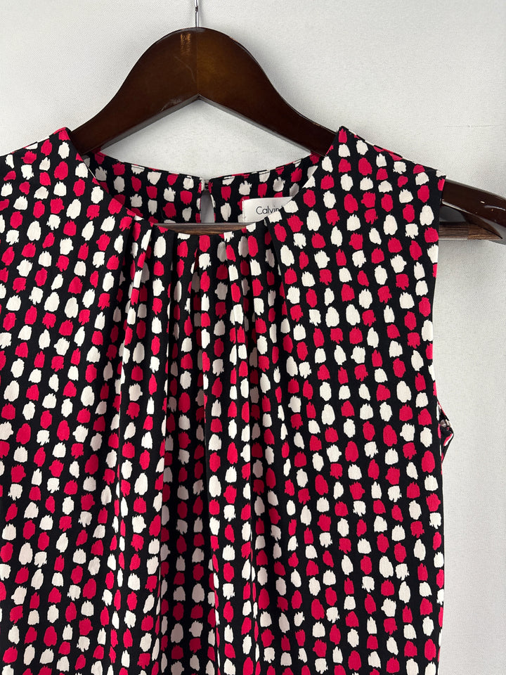 Women’s Calvin Klein XS Black White &amp; Pink Sleeveless Blouse