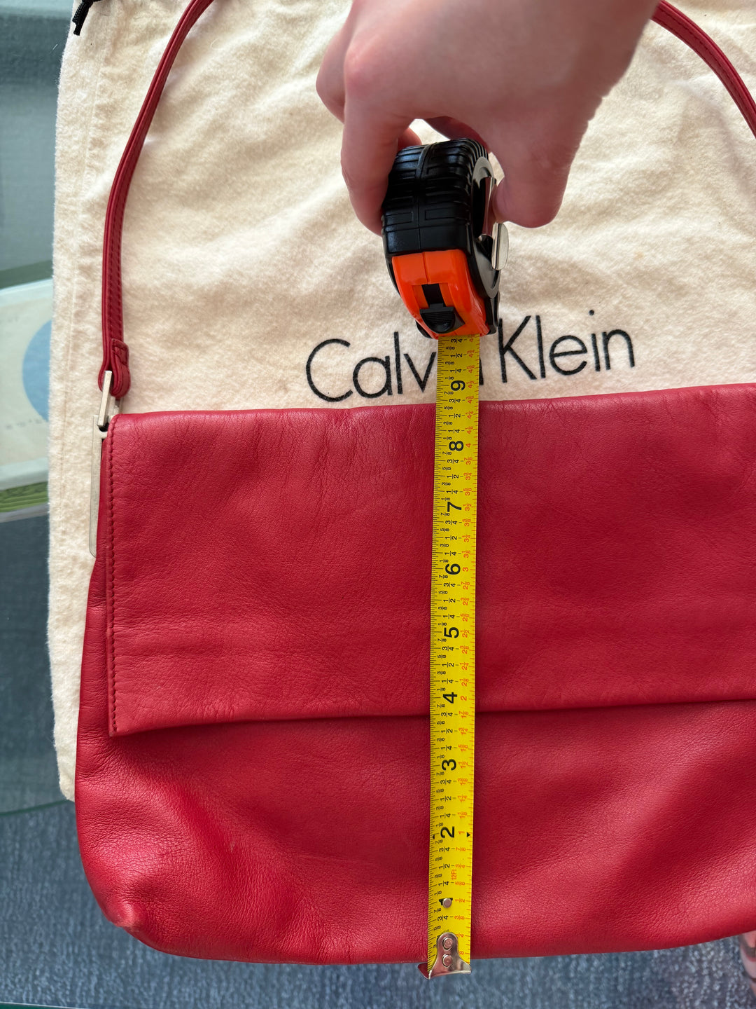 Calvin Klein Vintage Red Leather Shoulder Bag Minimalist 90s Y2K