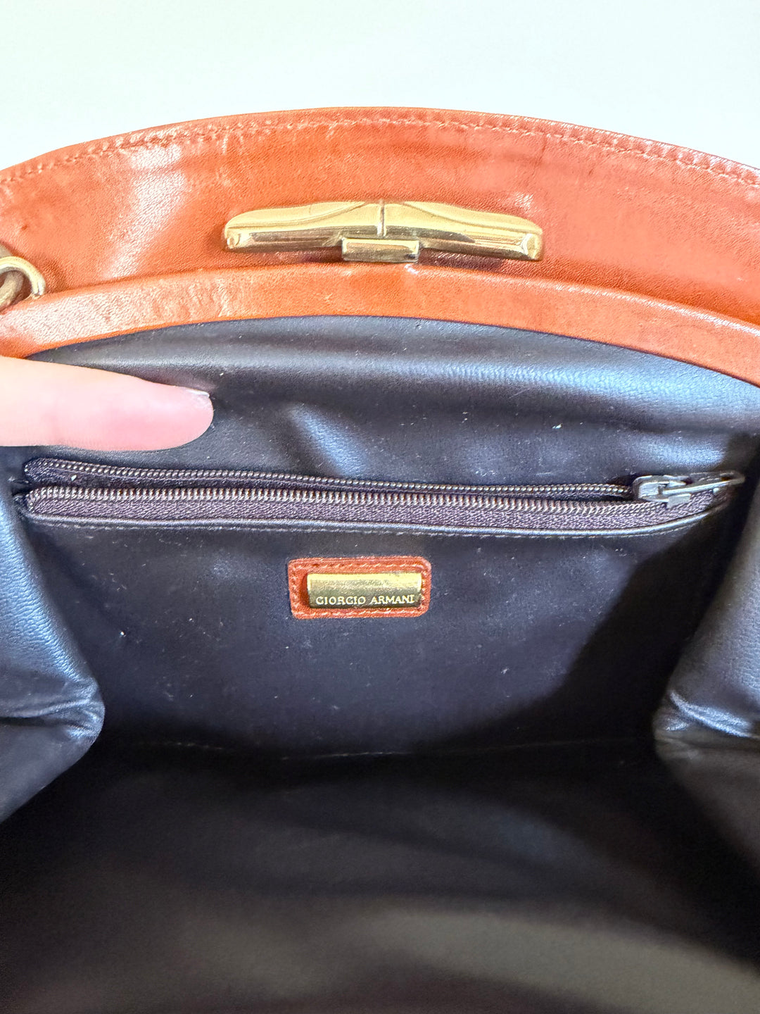 Giorgio Armani Vintage Brown Leather Wristlet / Clutch
