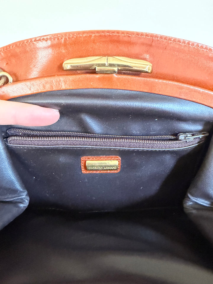 Giorgio Armani Vintage Brown Leather Wristlet / Clutch