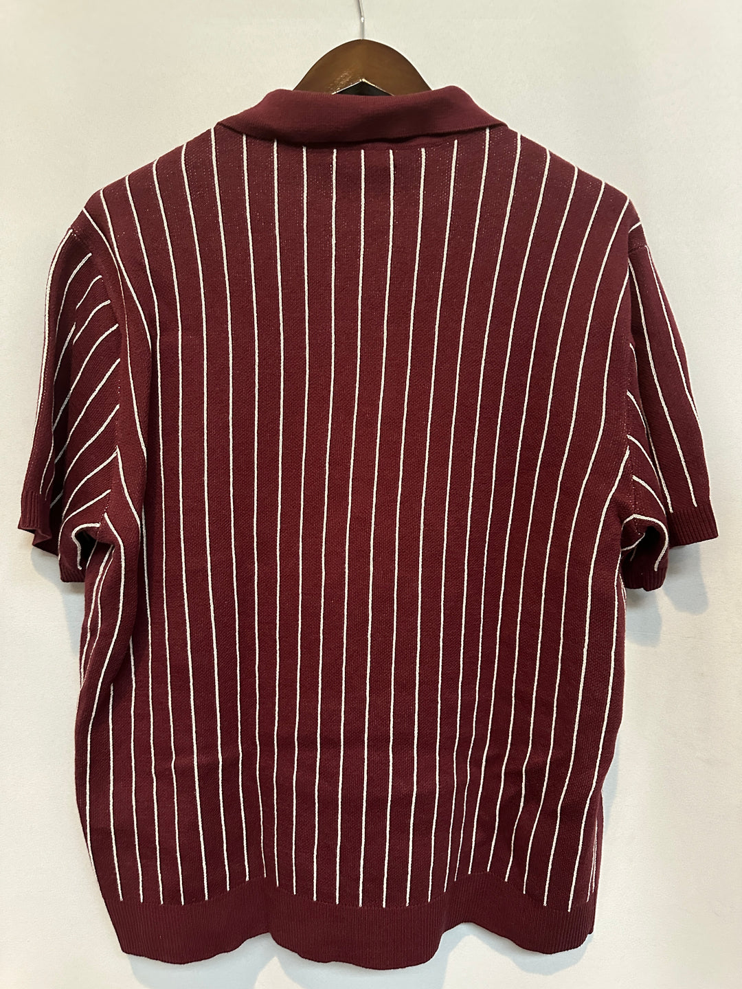 Men’s American Eagle Maroon and White Striped Polo Size L