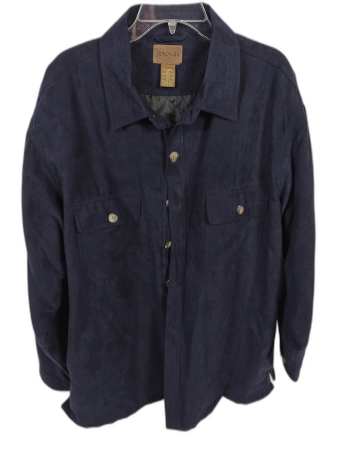 Mens St Johns Bay Faux Suede Shirt Jacket Navy Blue XL Quilted Lining