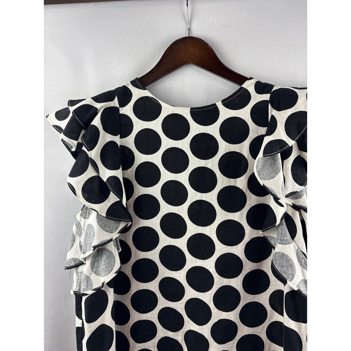 Women’s Who What Wear Medium White w/ Black Polka Dot Ruffled Blouse