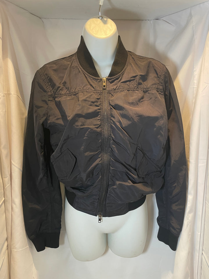 Vince Washed Shrunken Bomber Jacket in black.