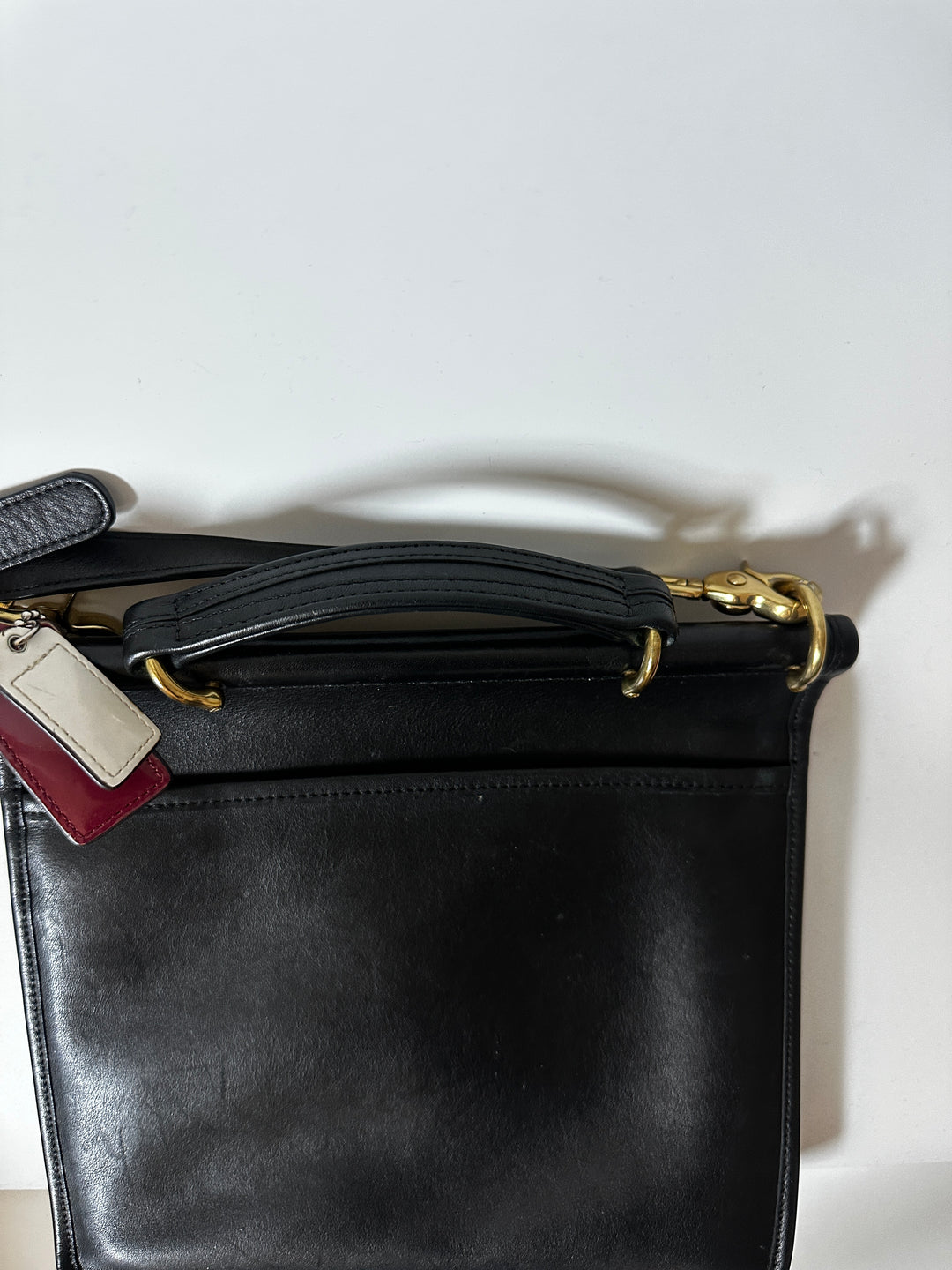 Coach Black Leather Turnlock Briefcase Messenger Crossbody Bag Brass Hardware