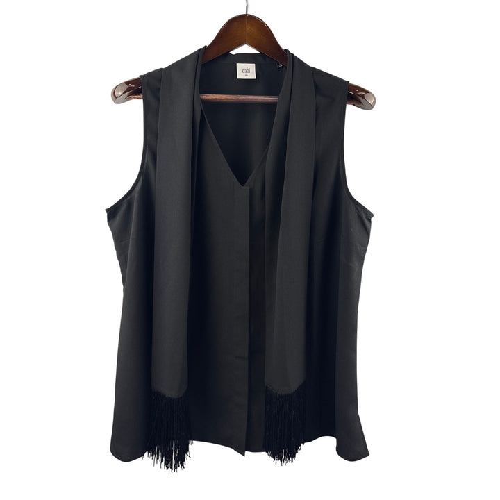 Women’s Cabi XL Black V-Neck Sleeveless Blouse w/ Built-in Fringed Scarf