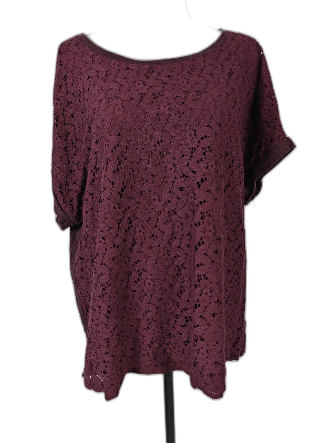 Women Ann Taylor LOFT Lace Front Blouse Burgundy Size XL