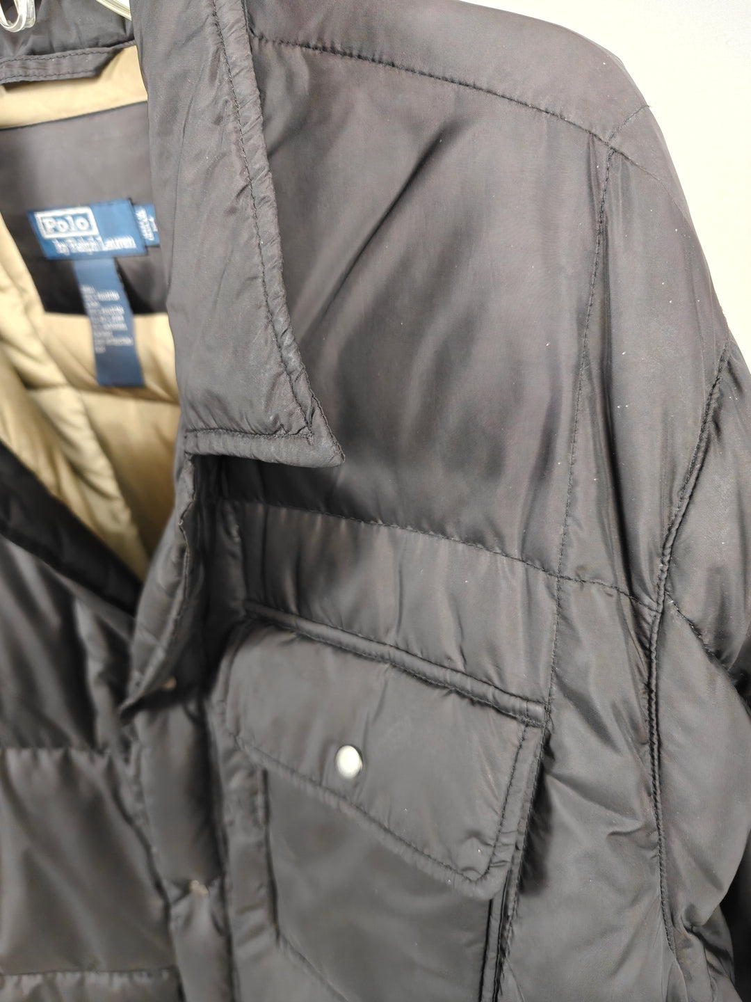 Mens Polo Ralph Lauren Black Quilted Puffer Jacket Size L Down Insulation