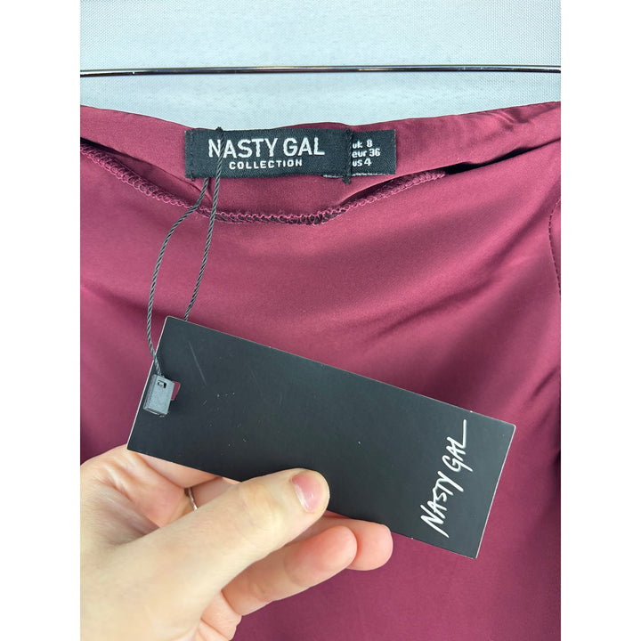 Women’s Nasty Gal Size 4 Burgundy Satin Midi Skirt