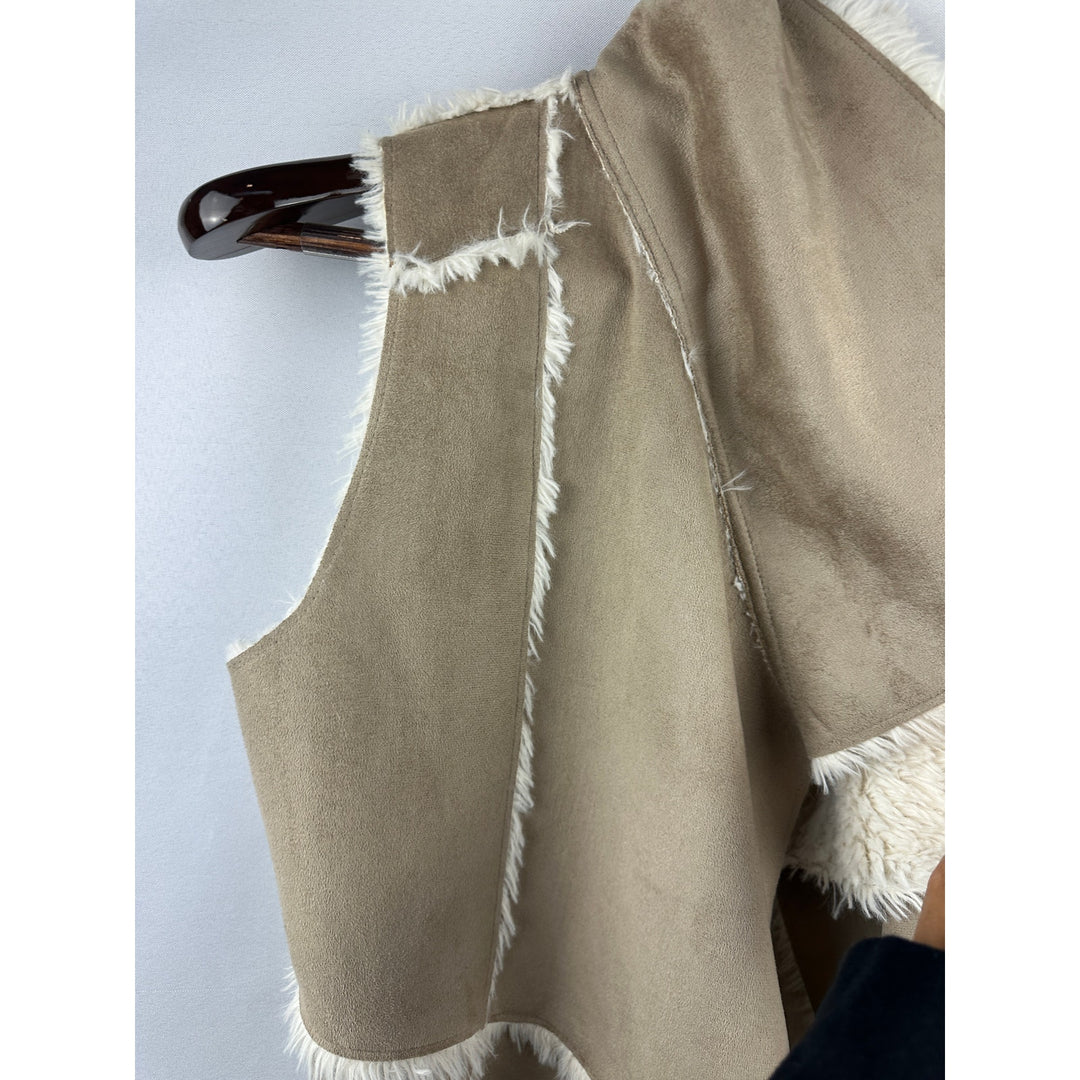 Women’s Olive & Oak Faux Suede and Sherling Drape Front Vest Beige Size Small