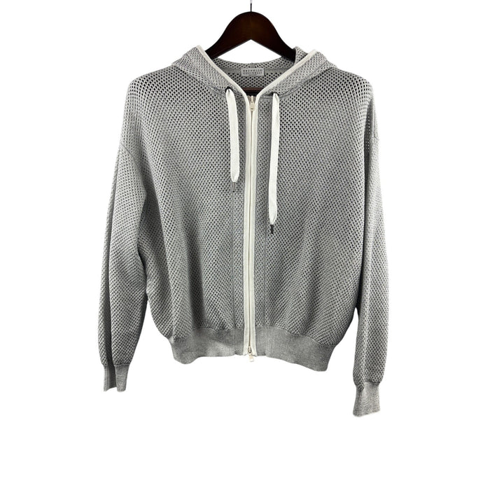 Women’s Brunello Cucinelli XS Silver Mesh Knit Zip-Up Hoodie