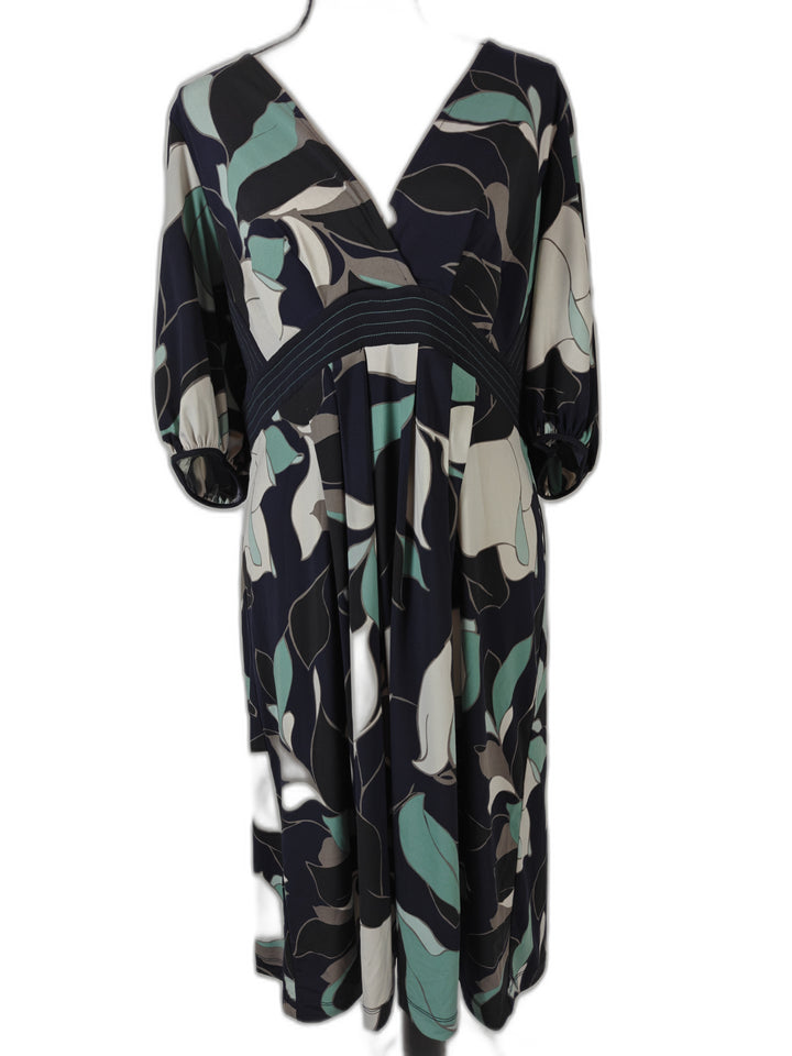 Women BCBG Max Azria Floral Print Midi Dress Navy Teal Large