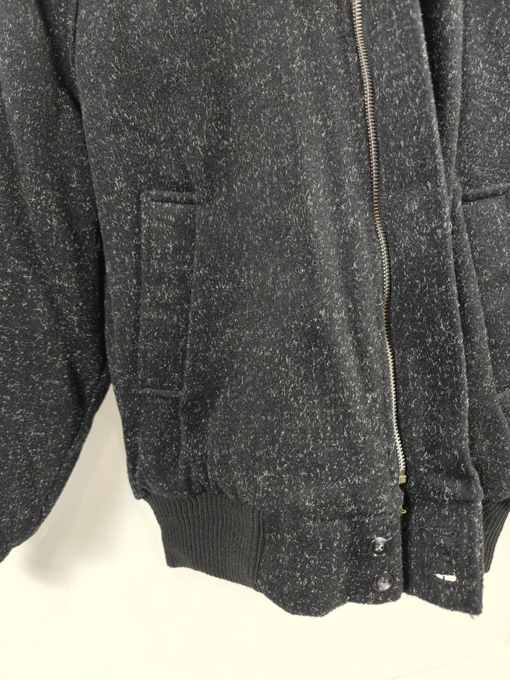 Mens Manhattan Bomber Jacket Black Charcoal Wool Look Outerwear