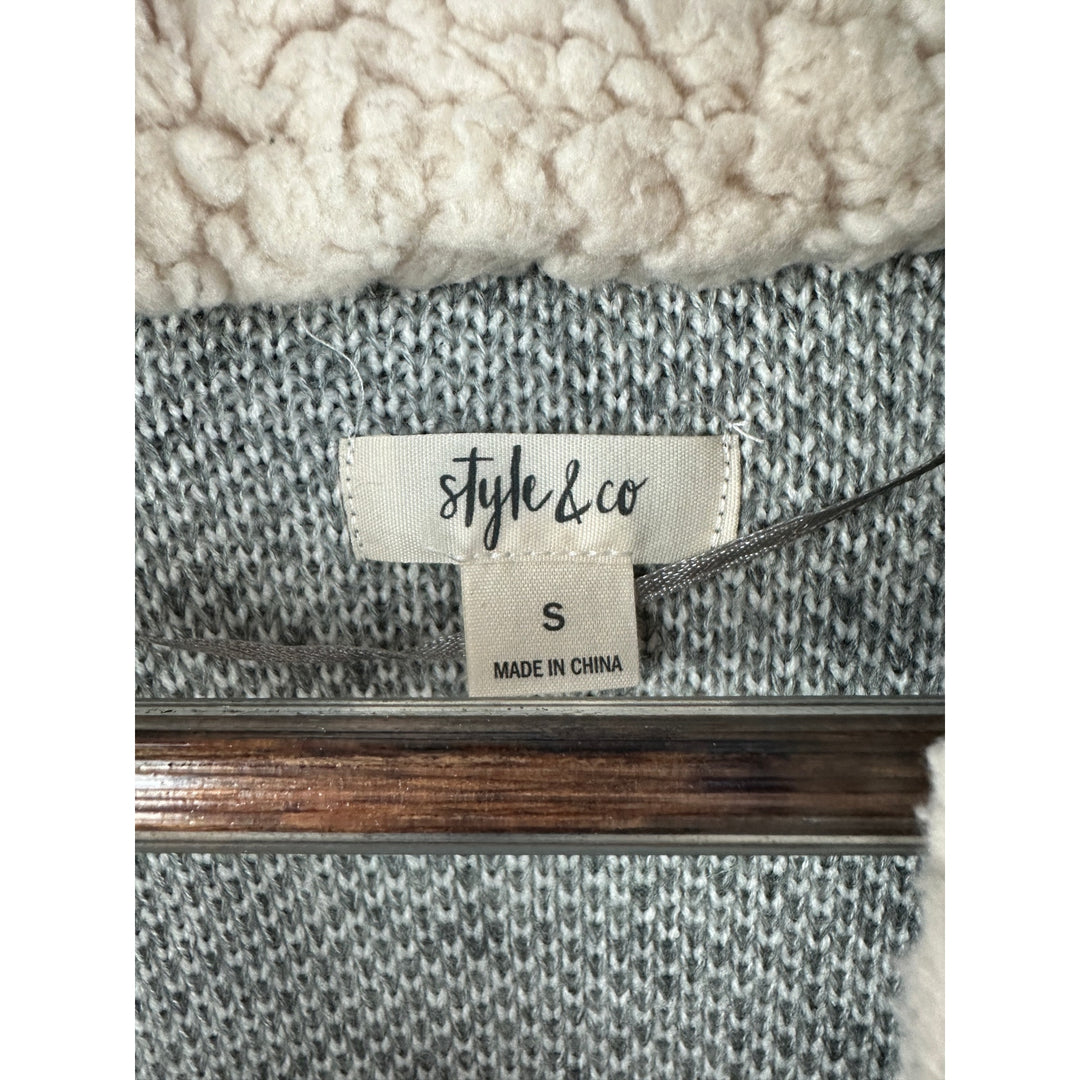 Women’s Style & Co Gray Sherpa Lined Open Front Cardigan Size Sm