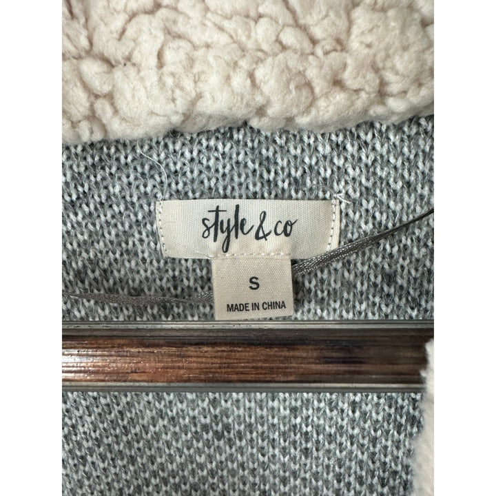 Women’s Style & Co Gray Sherpa Lined Open Front Cardigan Size Sm