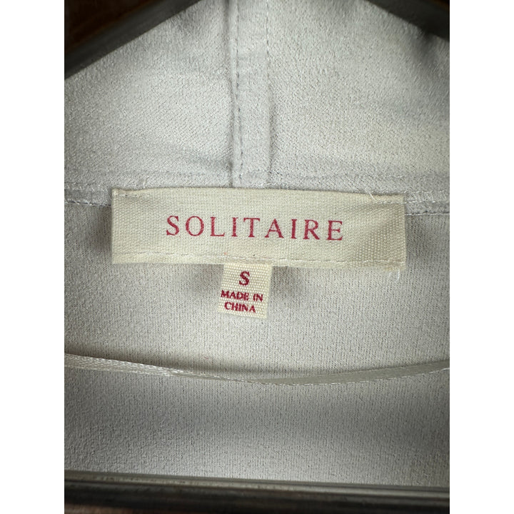 Women’s Solitare Open Front Gray Floral Faux Suede Open Cardigan Size Small