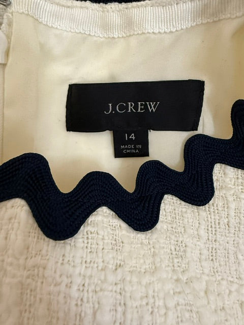 J.Crew Tweed Sheath Dress Cream Navy Rickrack Trim Sz14