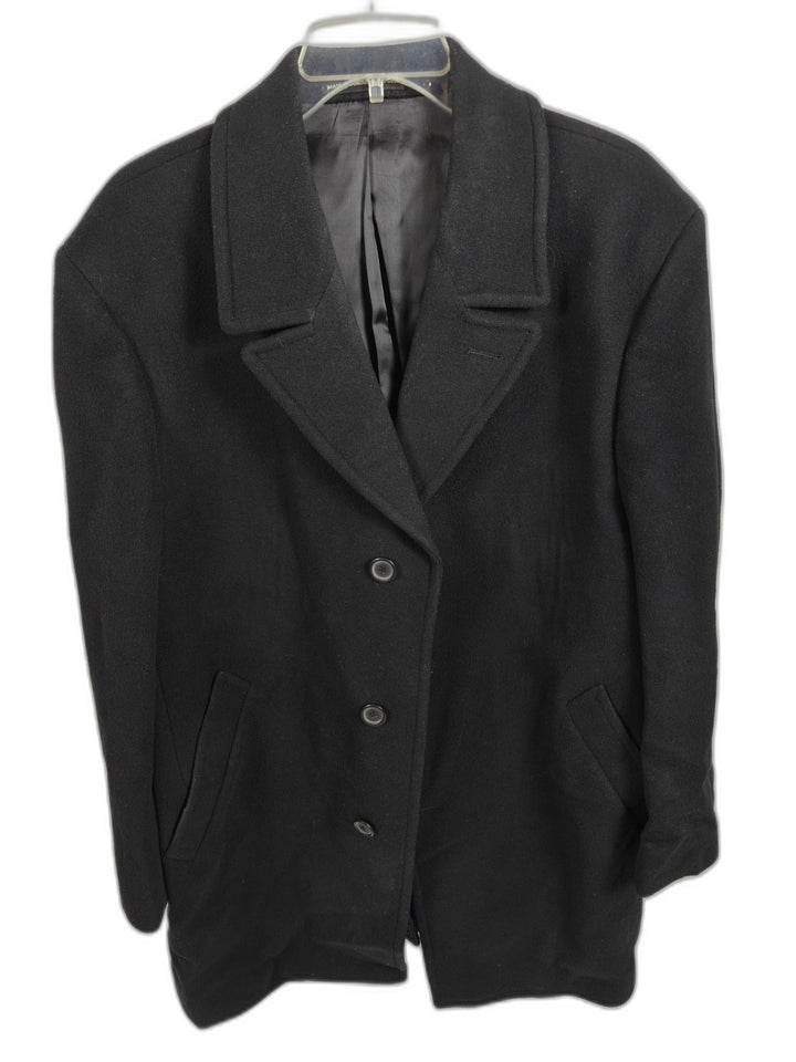 London Fog Mens Black Wool Blend Overcoat with Wide Notched Lapels