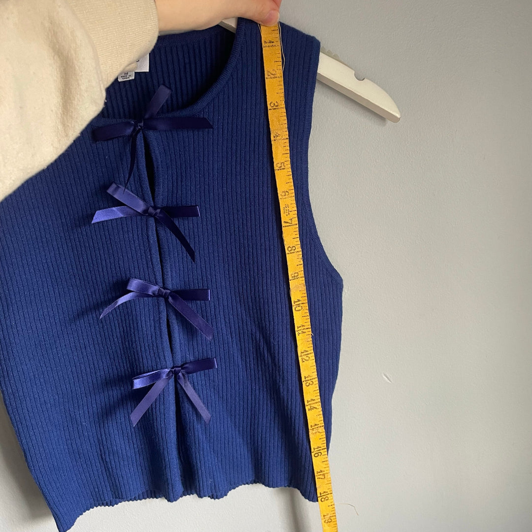 Lelis Collection Cobalt Blue Sleeveless Coquette Bow Ribbed Tank Top size Medium