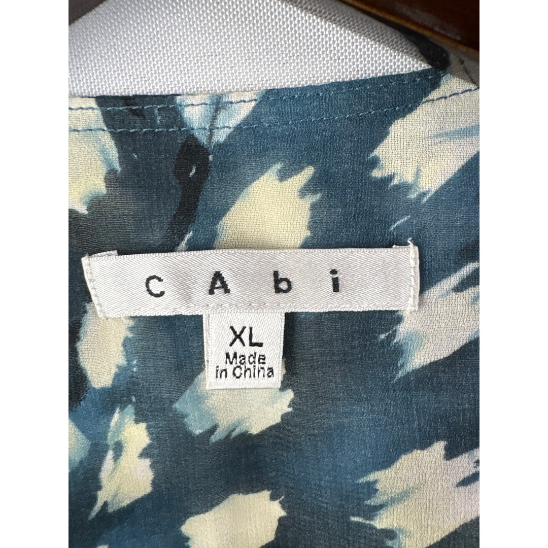 Women’s Cabi XL Dark Teal, White, & Yellow Patterned Sleeveless Blouse