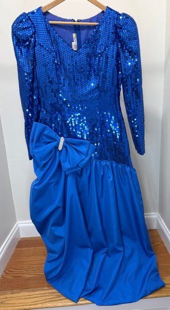 ILGWU Vintage 80s Royal Blue Sequin Formal Dress