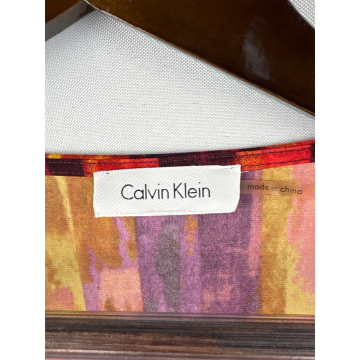 Women’s Calvin Klein Purple, Red, Orange, & Black Patterned Cowelneck Blouse
