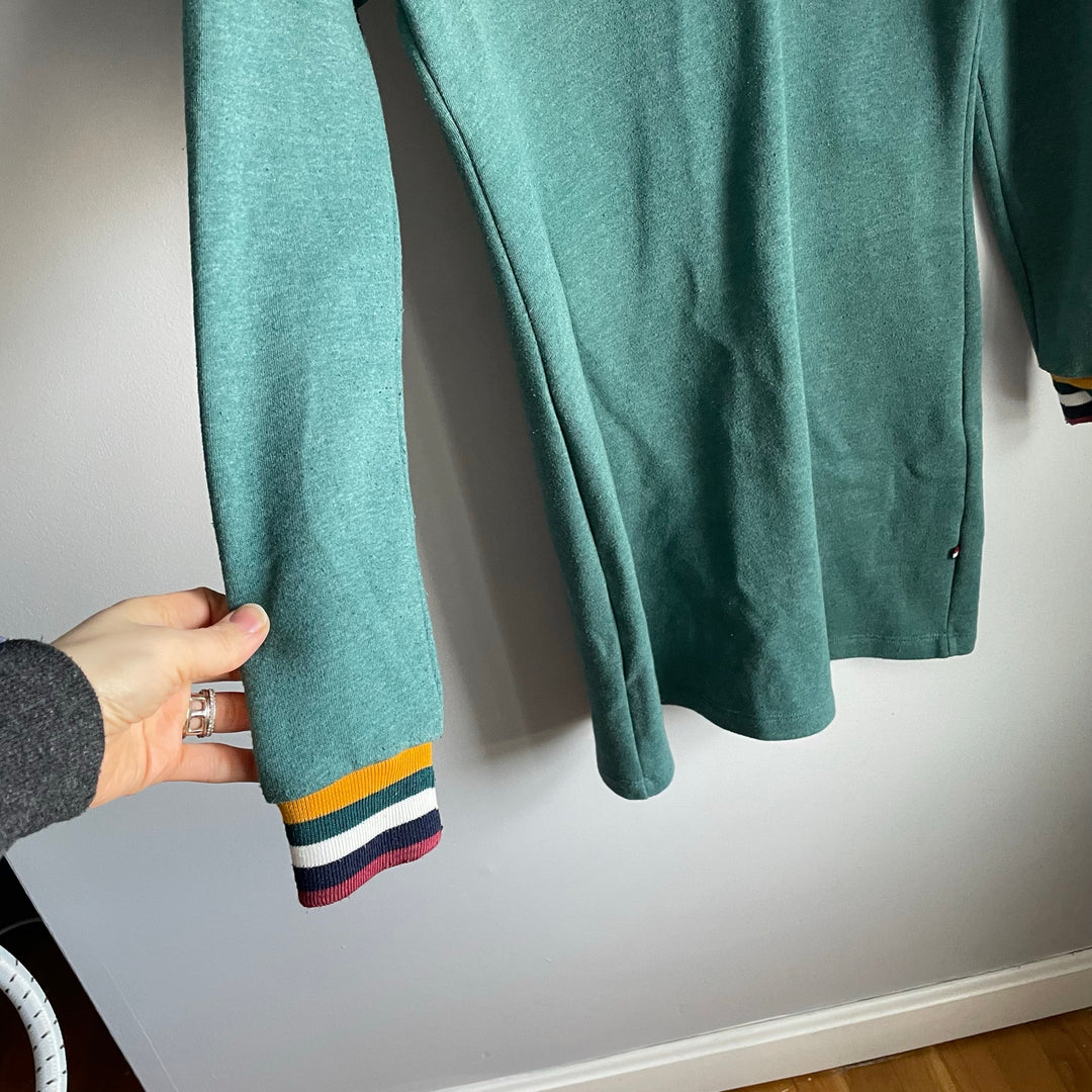 Sol Angeles Teal Sweater Dress Cozy Terry Crewneck Preppy Classic Size Small