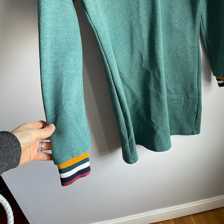 Sol Angeles Teal Sweater Dress Cozy Terry Crewneck Preppy Classic Size Small