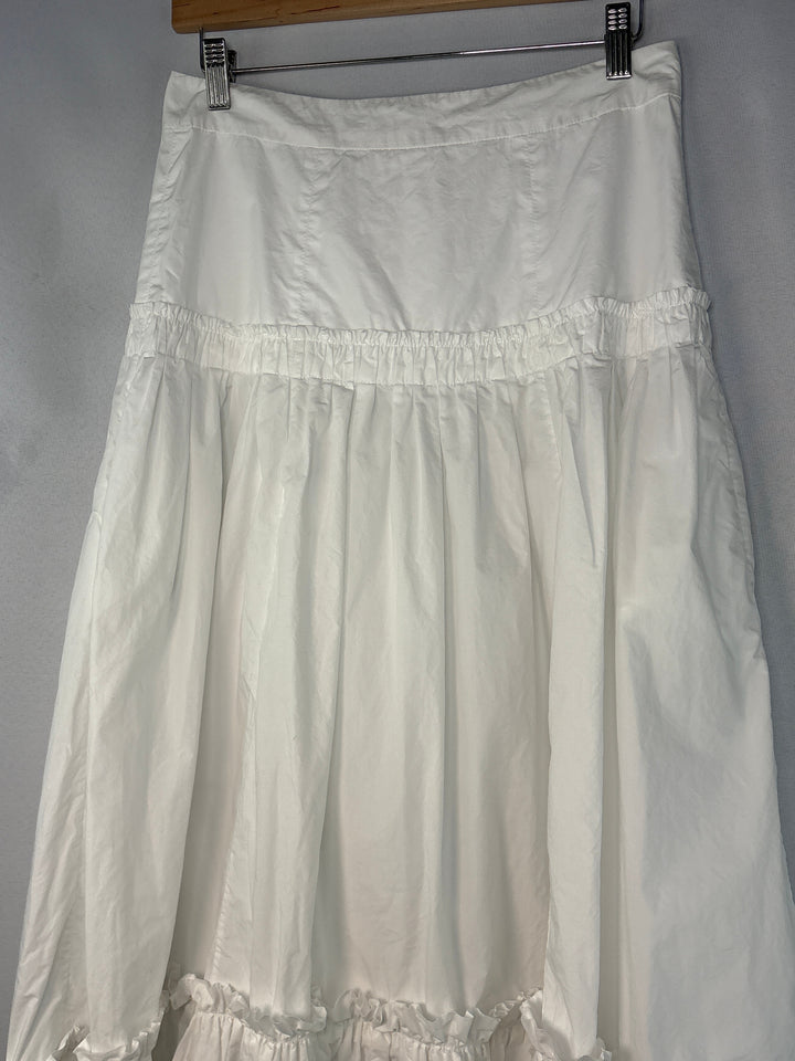 Casual White Tiered Maxi Skirt For Women With Two Front Pockets