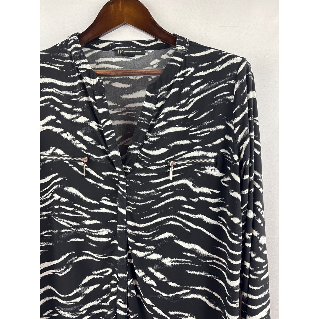 Women’s I.N.C International Concepts Large Black Tiger Striped Blouse