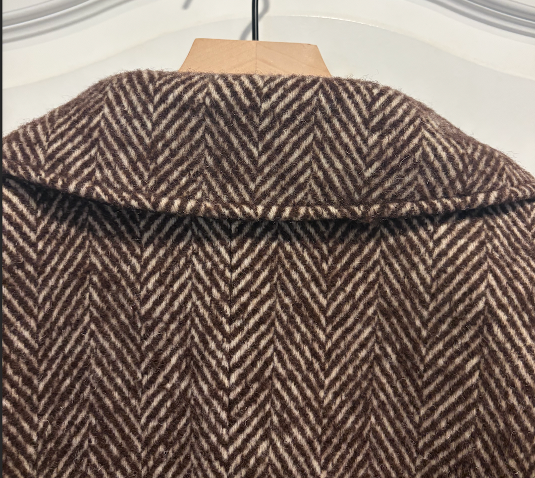 Abercrombie &amp; Fitch Brown Cream Herringbone Wool Blend Coat Petite XL NWT