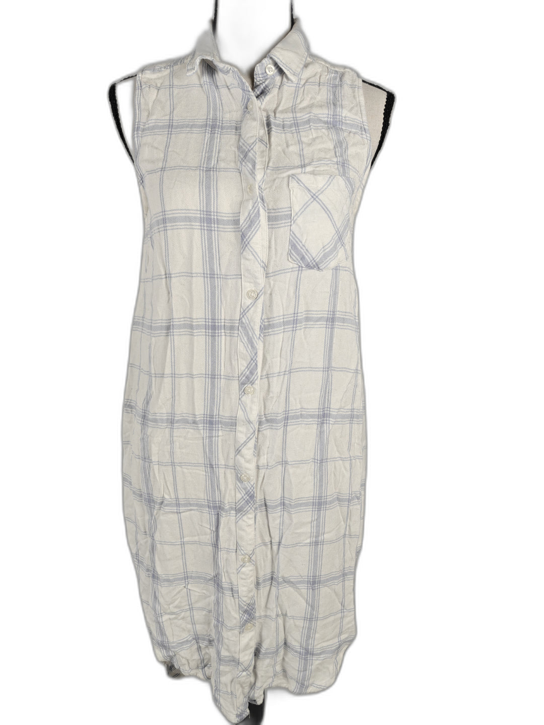 Women’s Rails Sleeveless Shirt Dress White Blue Plaid Size S