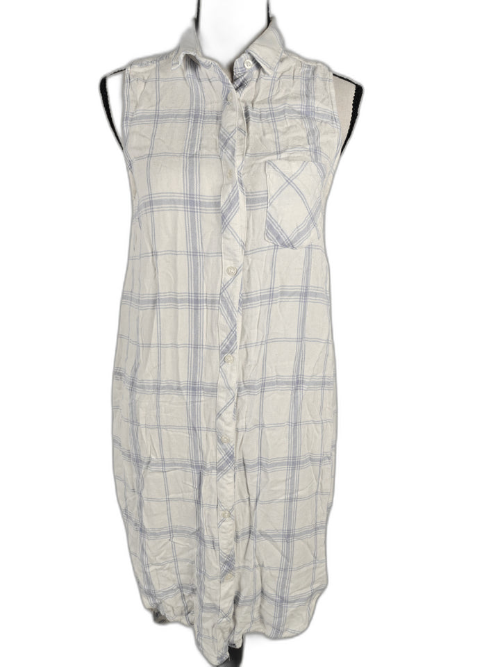Women’s Rails Sleeveless Shirt Dress White Blue Plaid Size S
