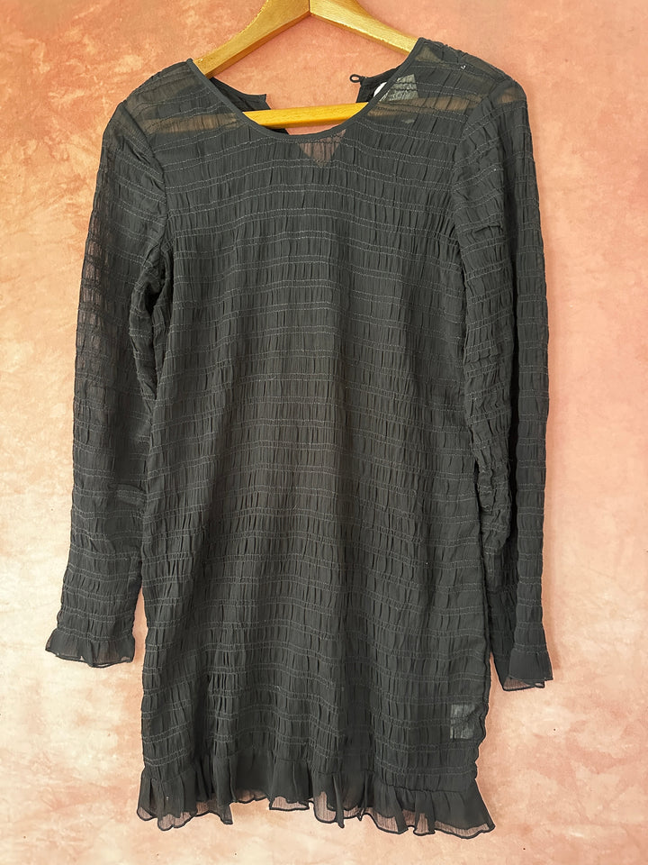 Ralph Lauren Denim &amp; Supply Black Textured Sheer Boho Long Sleeve Mini Dress M
