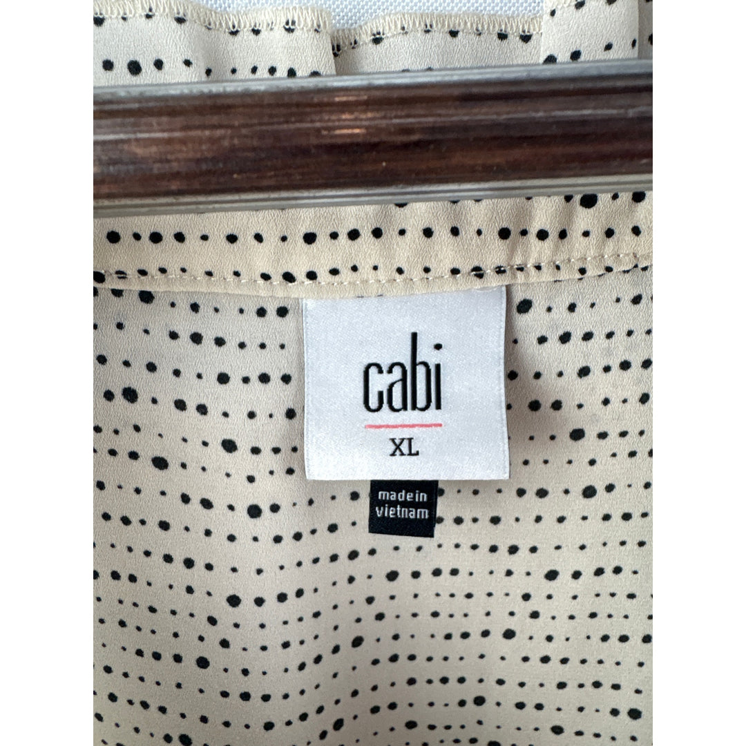 Women’s Cabi XL Cream & Black Dot Patterned Sleeveless Ruffled Blouse