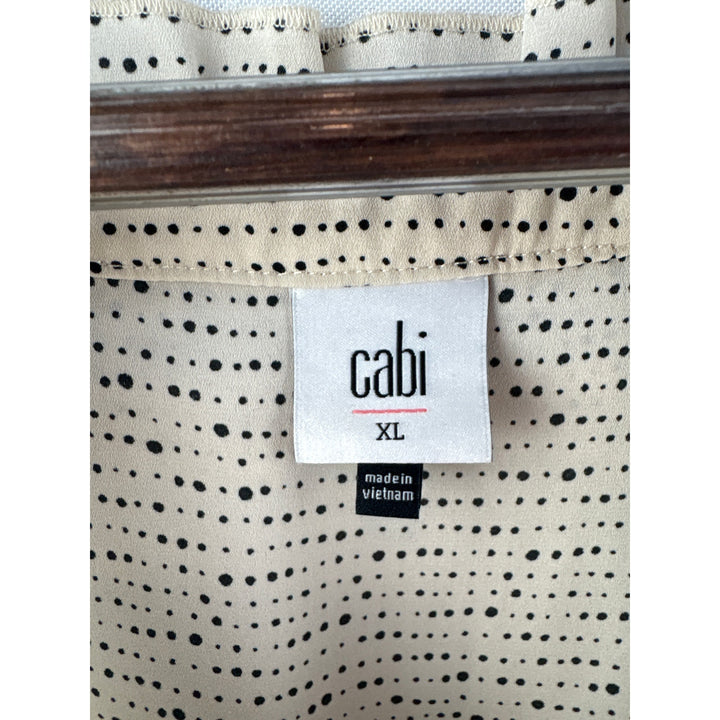 Women’s Cabi XL Cream & Black Dot Patterned Sleeveless Ruffled Blouse