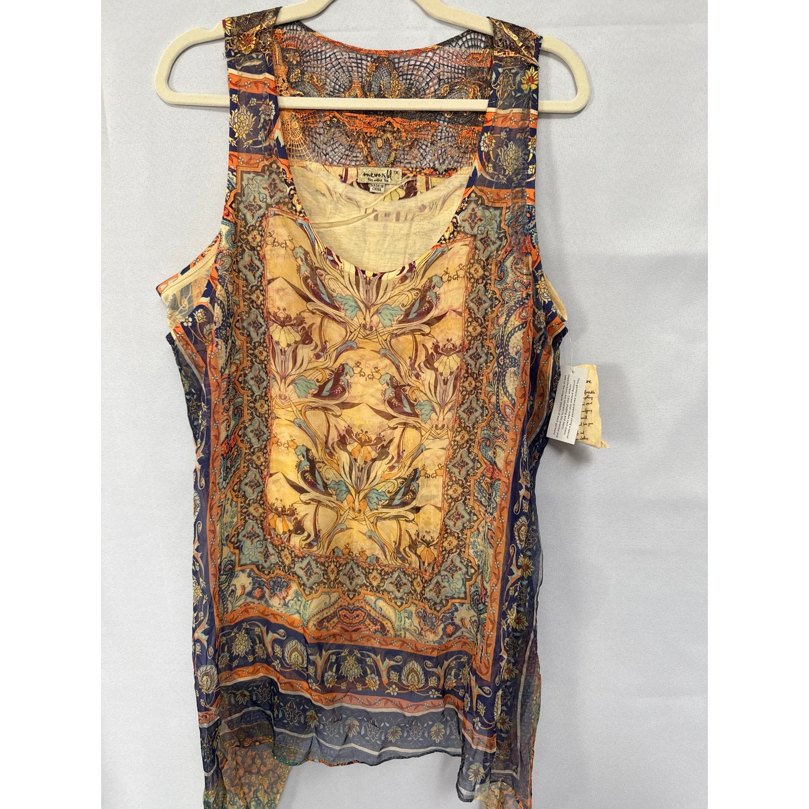 Women's One World Sleeveless Mosaic Lined Tunic Sz 1X