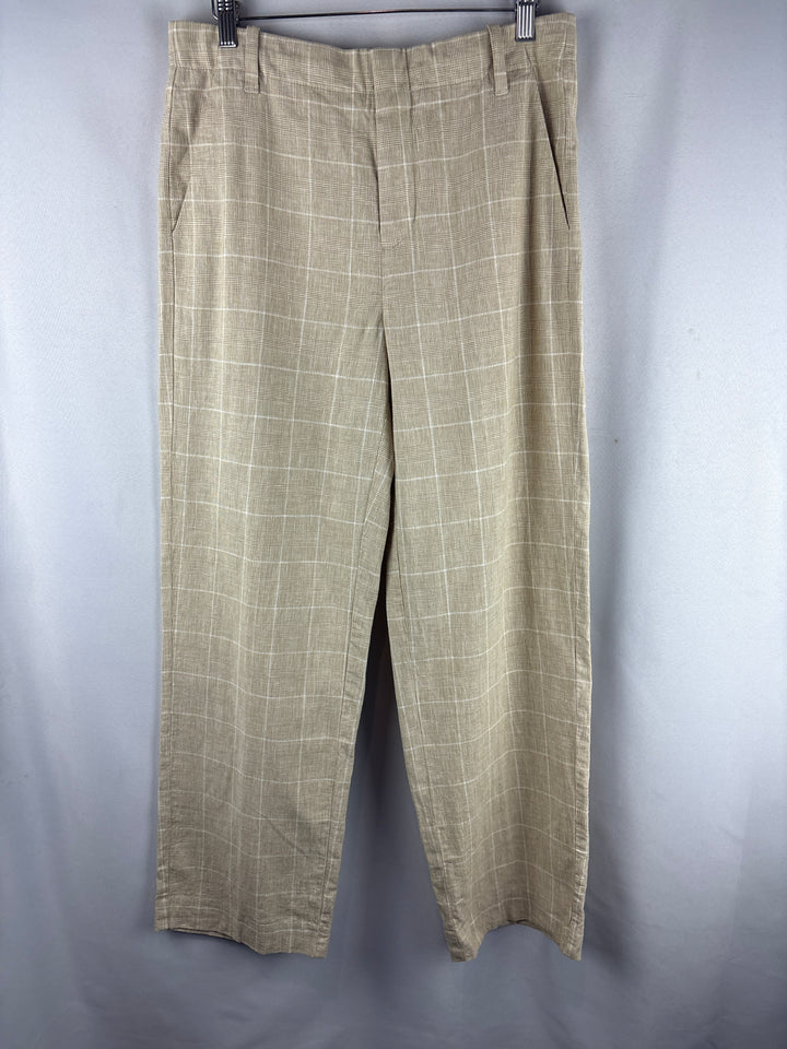 Women’s Madewell Size 6 Tan &amp; White Plaid Wide Leg Pants