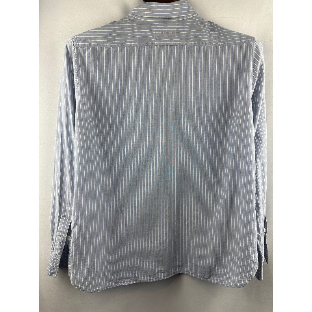 Women’s Equipment Femme Blue and White Striped Dress Shirt Size L