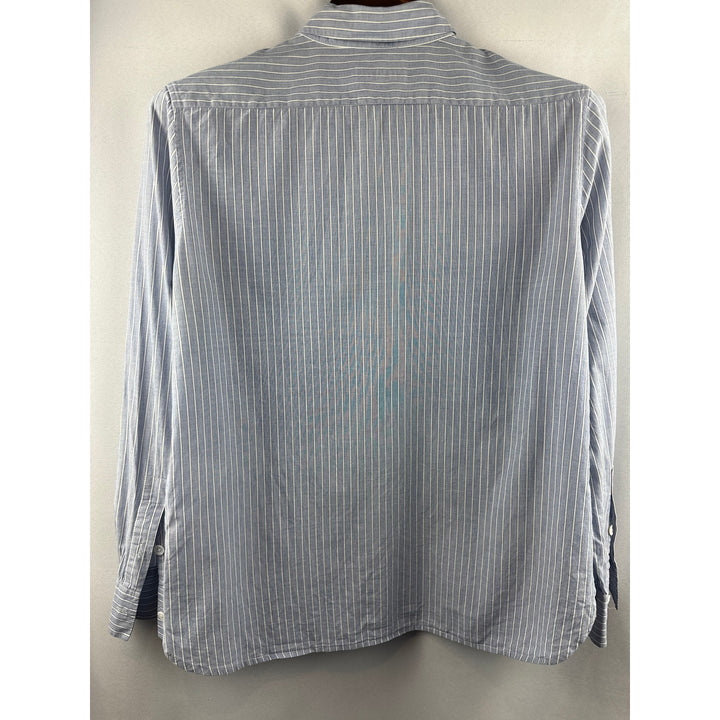 Women’s Equipment Femme Blue and White Striped Dress Shirt Size L