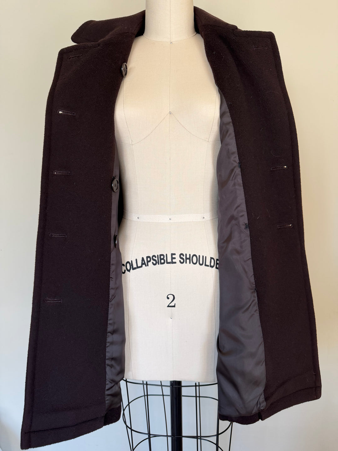 Vintage Calvin Klein 100% Merino Wool Chocolate Brown Double-Breasted Peacoat
