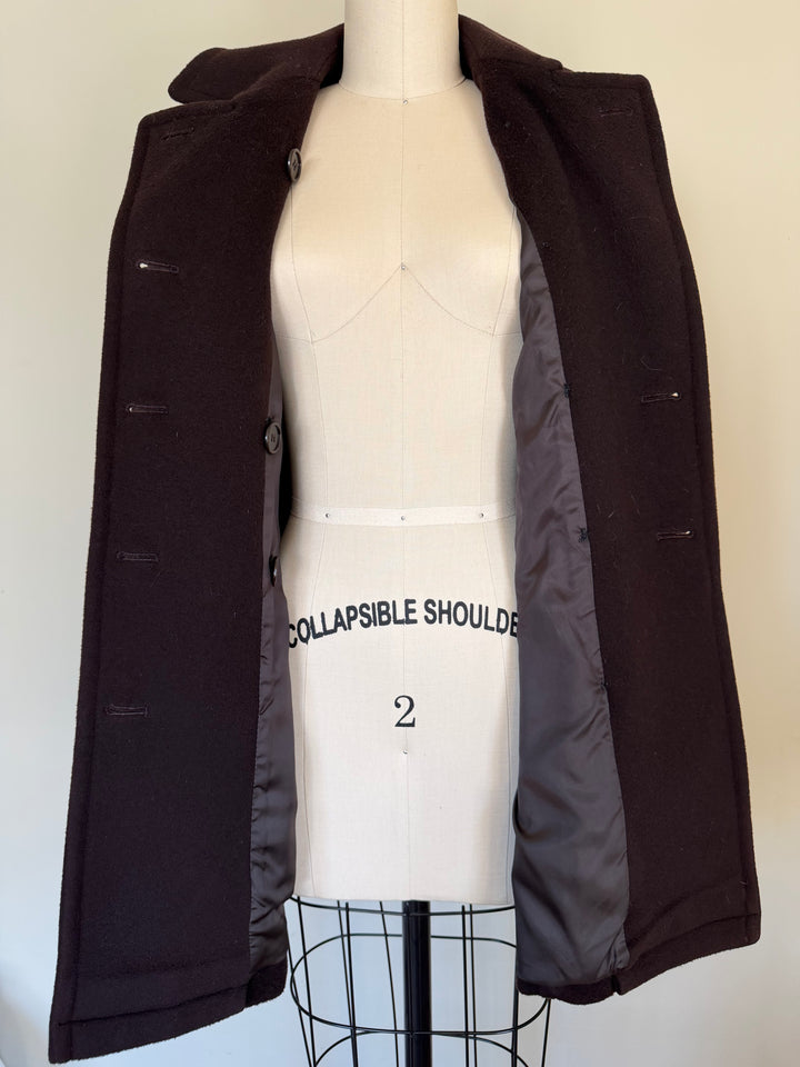 Vintage Calvin Klein 100% Merino Wool Chocolate Brown Double-Breasted Peacoat