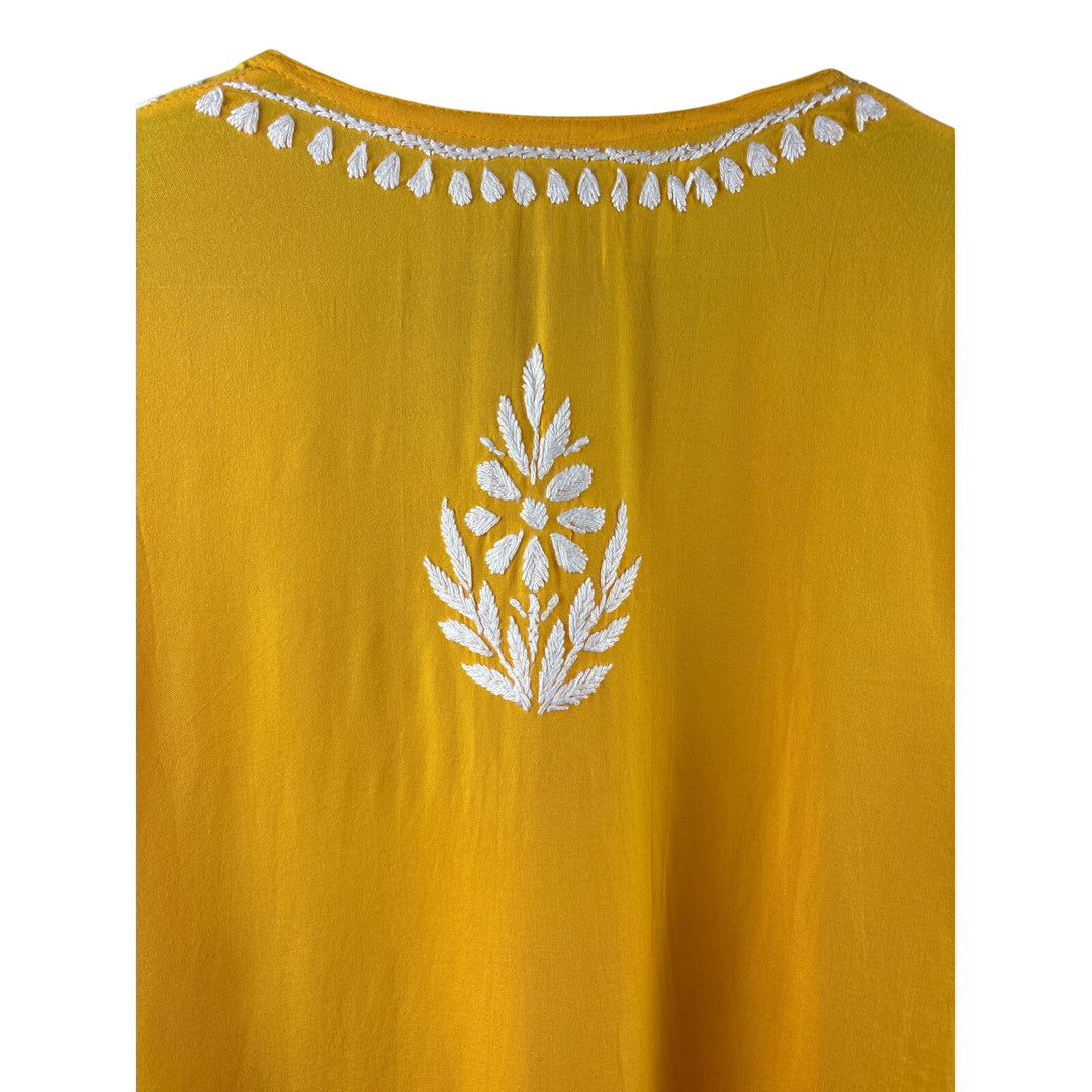 Women’s Handmade XL Orange Long Sleeve Blouse w/ White Embroidery