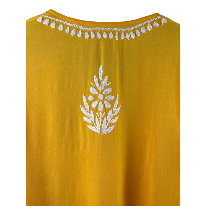 Women’s Handmade XL Orange Long Sleeve Blouse w/ White Embroidery