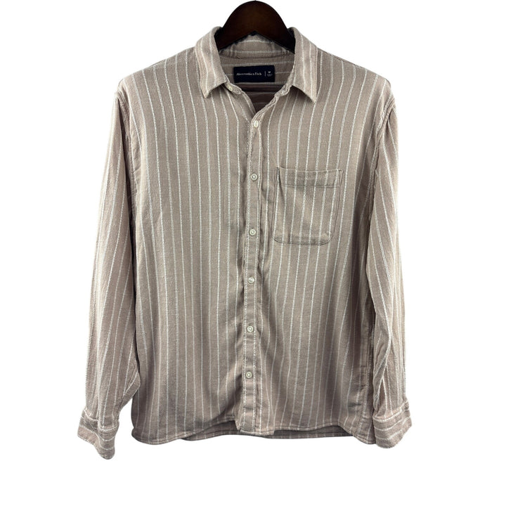 Women’s Abercrombie & Fitch Medium Tan & White Striped Button Up