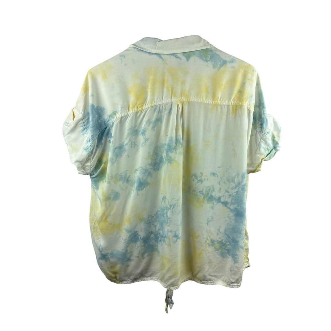Women’s Caffé Marrahesh Size 1X White, Yellow, & Blue Tie-Dyed Blouse