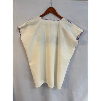 Women’s Handmade Size Unknown, Cream Floral Embroidered Shirt.