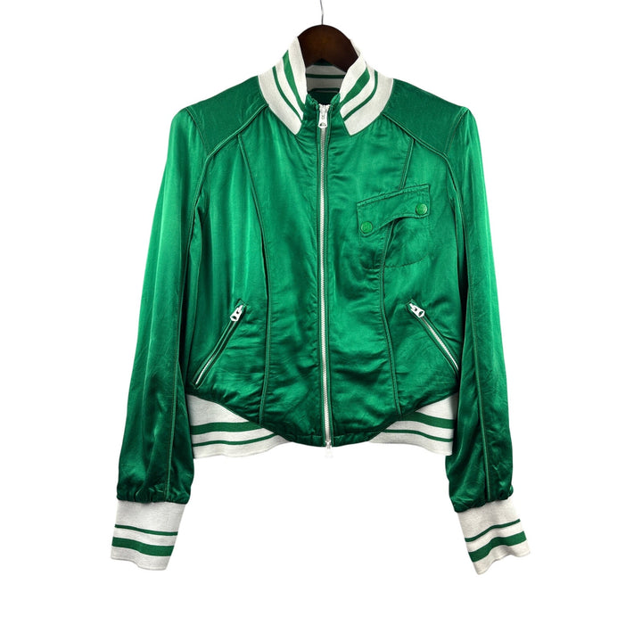 Women’s Armani Exchange XL Green Bomber Jacket w/ White Accents