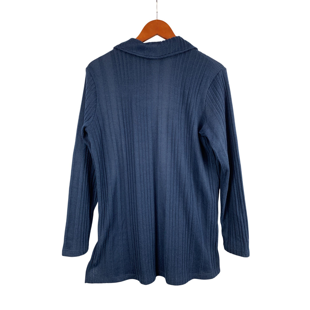 Cuddl Duds Womens Ribbed Navy Button-Up Cardigan S Polyester/Spandex
