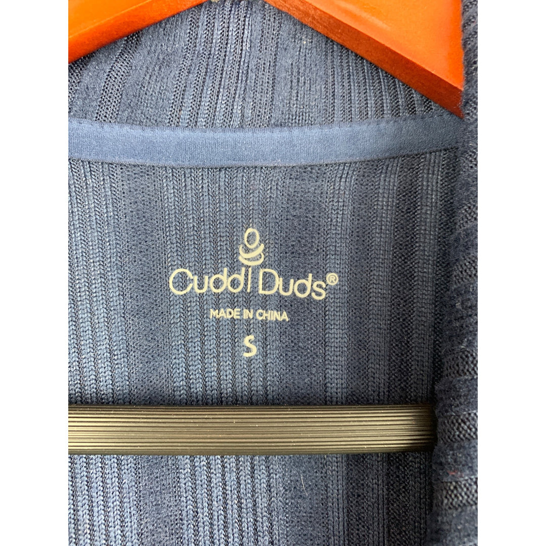 Cuddl Duds Womens Ribbed Navy Button-Up Cardigan S Polyester/Spandex